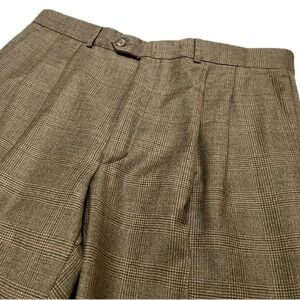 Vintage Ralph Lauren Glen Check Pleated Pants 34W 100% Wool Brown Plaid Prep USA